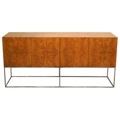 Milo Baughman For Thayer Coggin Mid Century Modern Burl Wood & Chrome Credenza