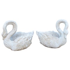 Vintage Pair of French Cast Stone Swan Planters, Circa 1950