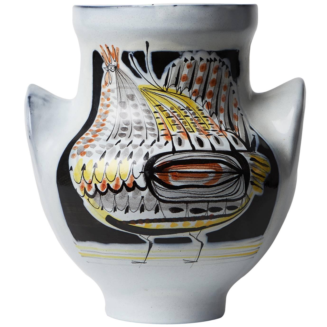 Roger Capron Large Bird Ceramic Vase, Vallauris, 1959