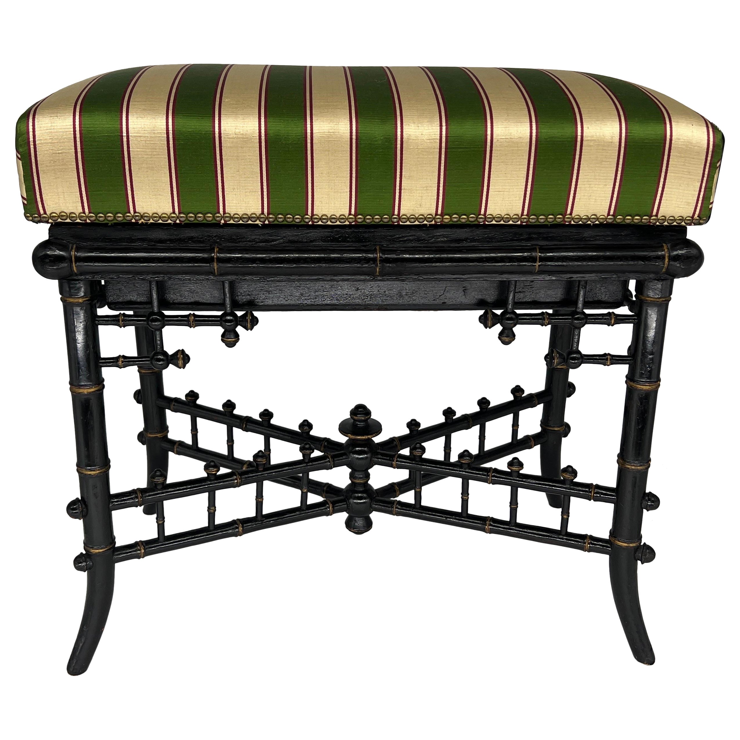 Tabouret de piano en faux bambou, Antiquities Aesthetic Movement, Attr : Herter Brothers