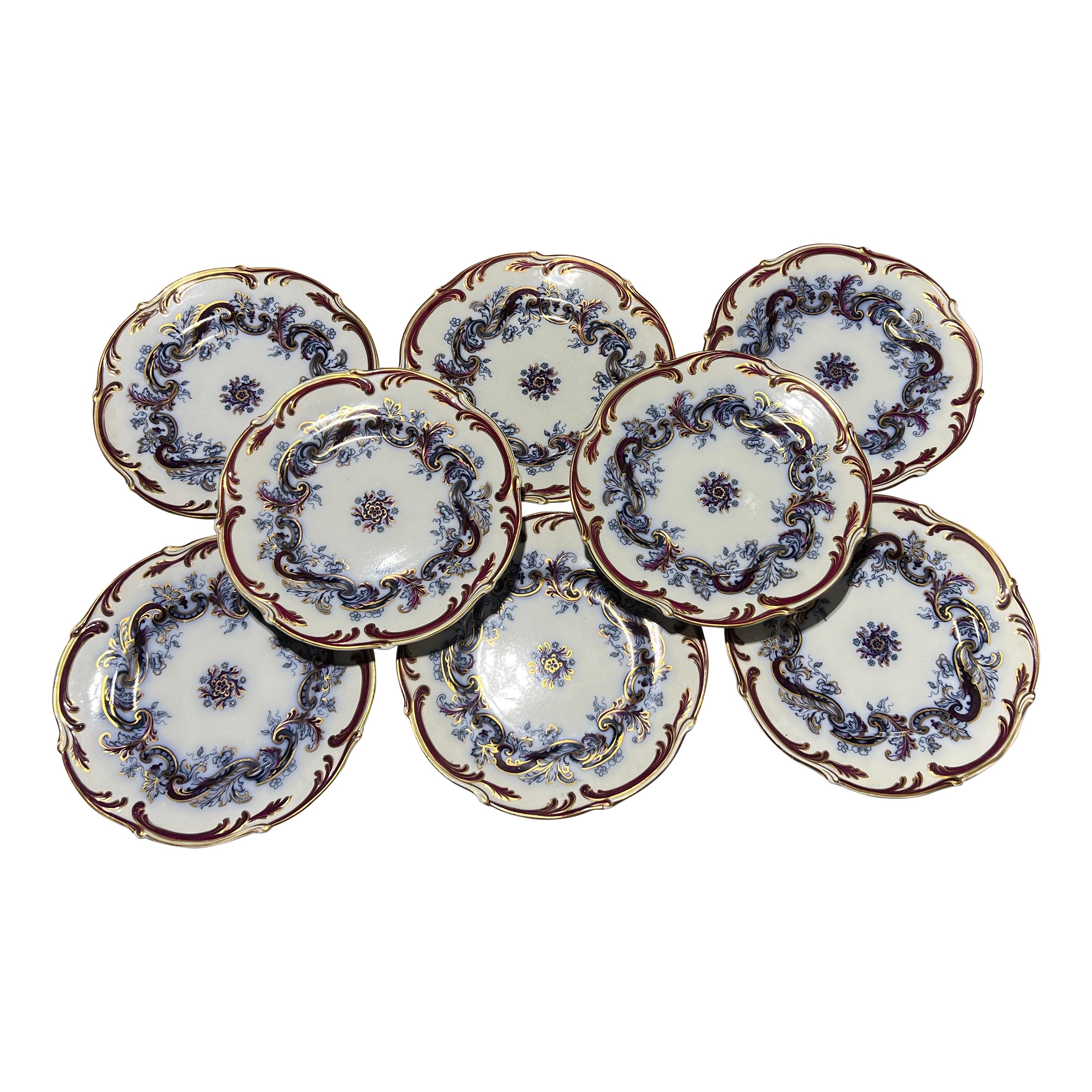 Set of 8 19th Century, English Ironstone Porcelain 9" Plates For Sale