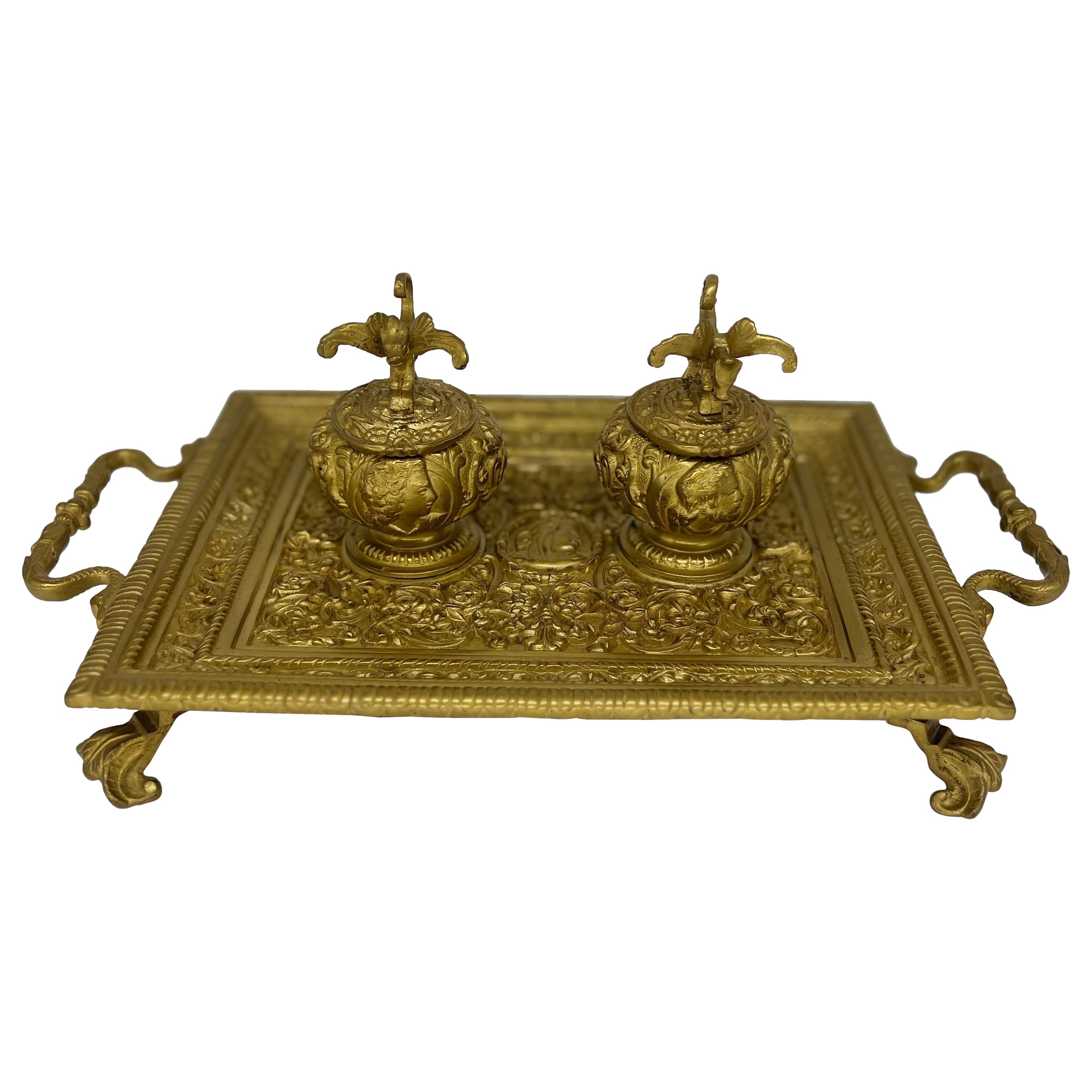 Emancipation Proclamation Inkstand - 19th Century Heavily Chased Brass For Sale