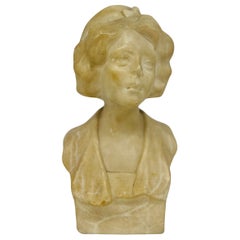 19th Century, Art Nouveau Carved Marble Bust of A Lady - Signed Miller