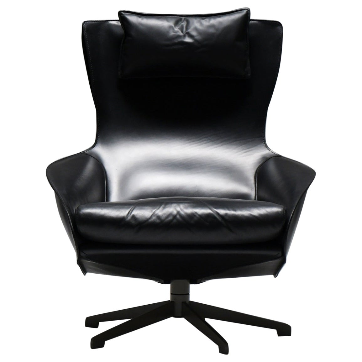 Stunning & rare black leather Cab 423 by Mario Bellini for Cassina For Sale
