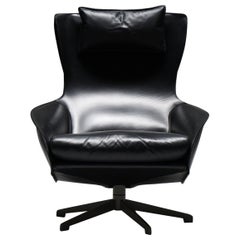 Stunning & rare black leather Cab 423 by Mario Bellini for Cassina