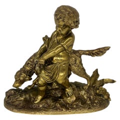 Auguste Joseph Peiffer (French, 1832-1886) "L’enfant et le chien" Gilt Bronze