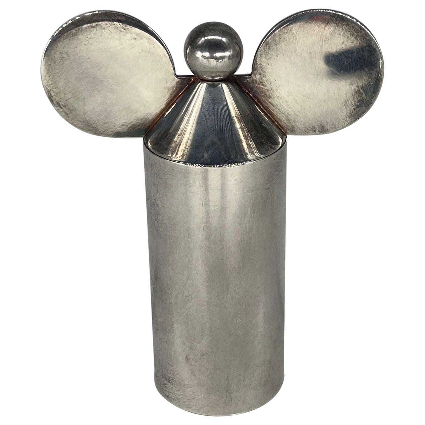 Moulin à poivre Haussmann Swid Powell "Mickey Mouse" en métal argenté, vers 1987