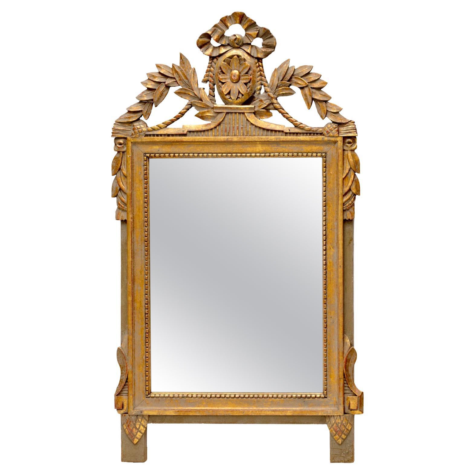 Late 19th C. Louis XVI Style Giltwood Bridal Mirror For Sale