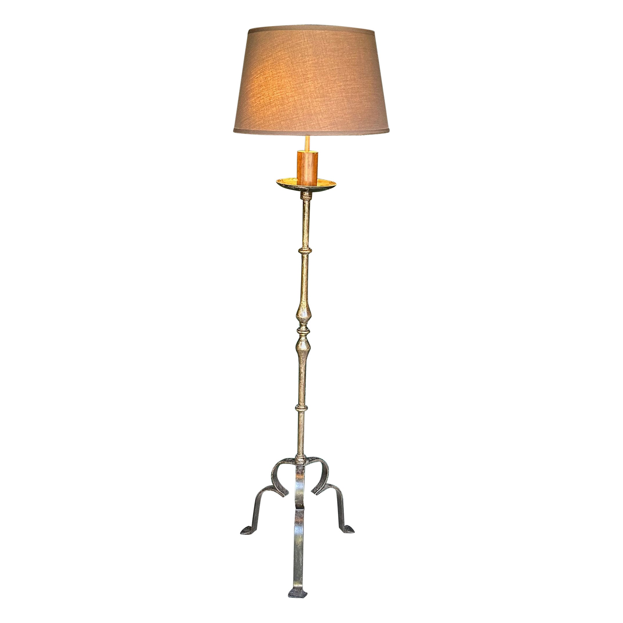 Spanish Iron Floor Lamp on an Elevated Tripod Base For Sale