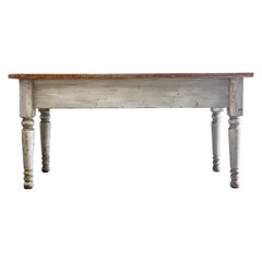 Used French Work Table with Turned Legs