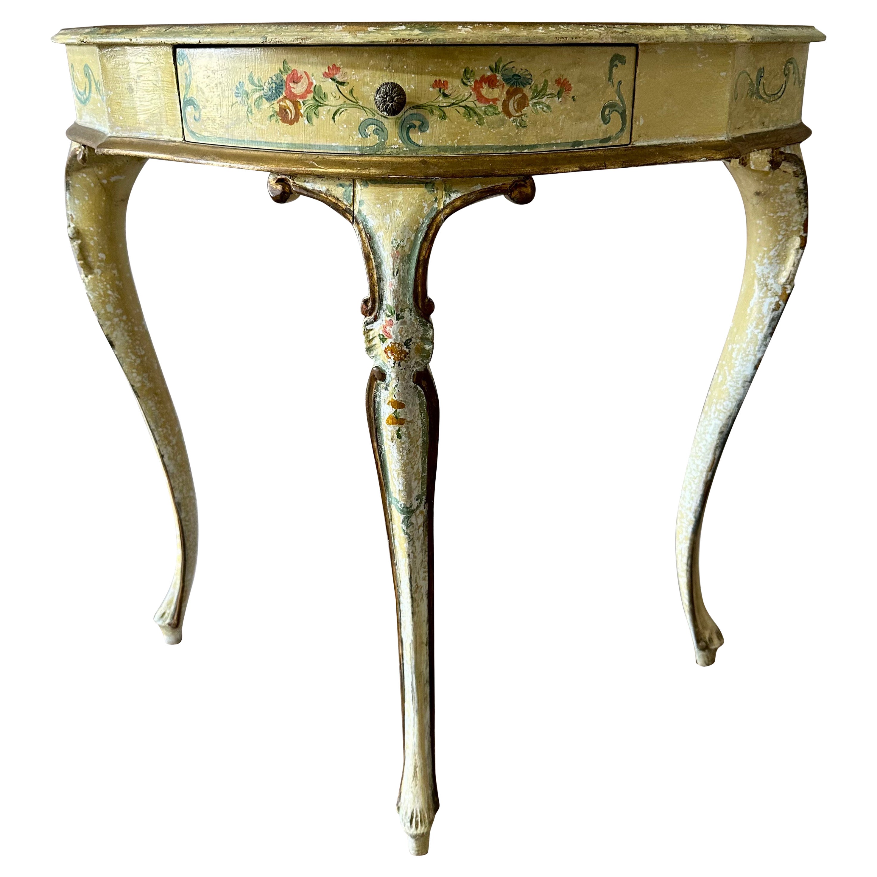 Petitte French Rococo Style Painted Console Table For Sale