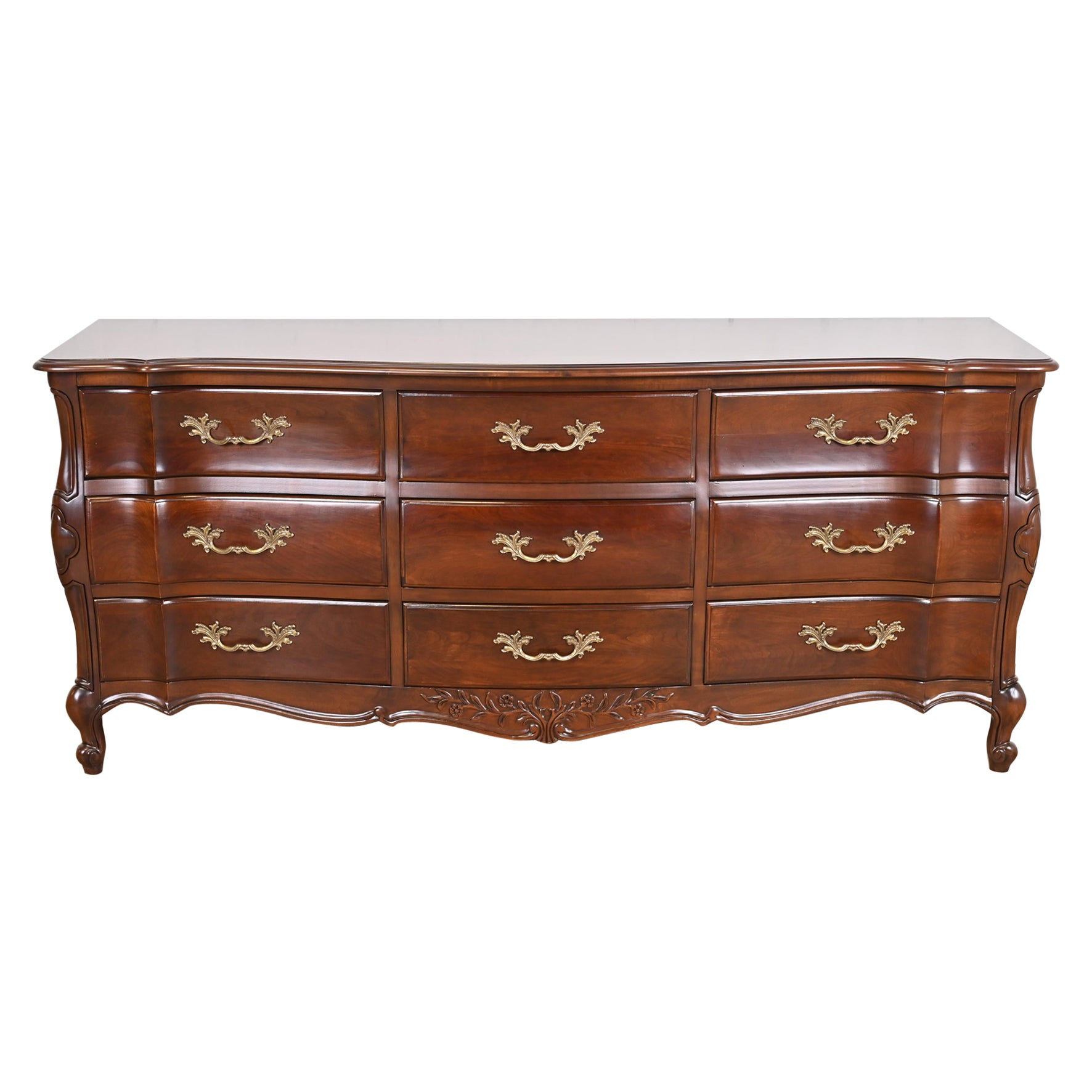 French Provincial Louis XV Cherry Wood Dresser by White Furniture, Refinished For Sale