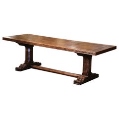 18th Century French Carved Chestnut & Oak Trestle Dining Table  