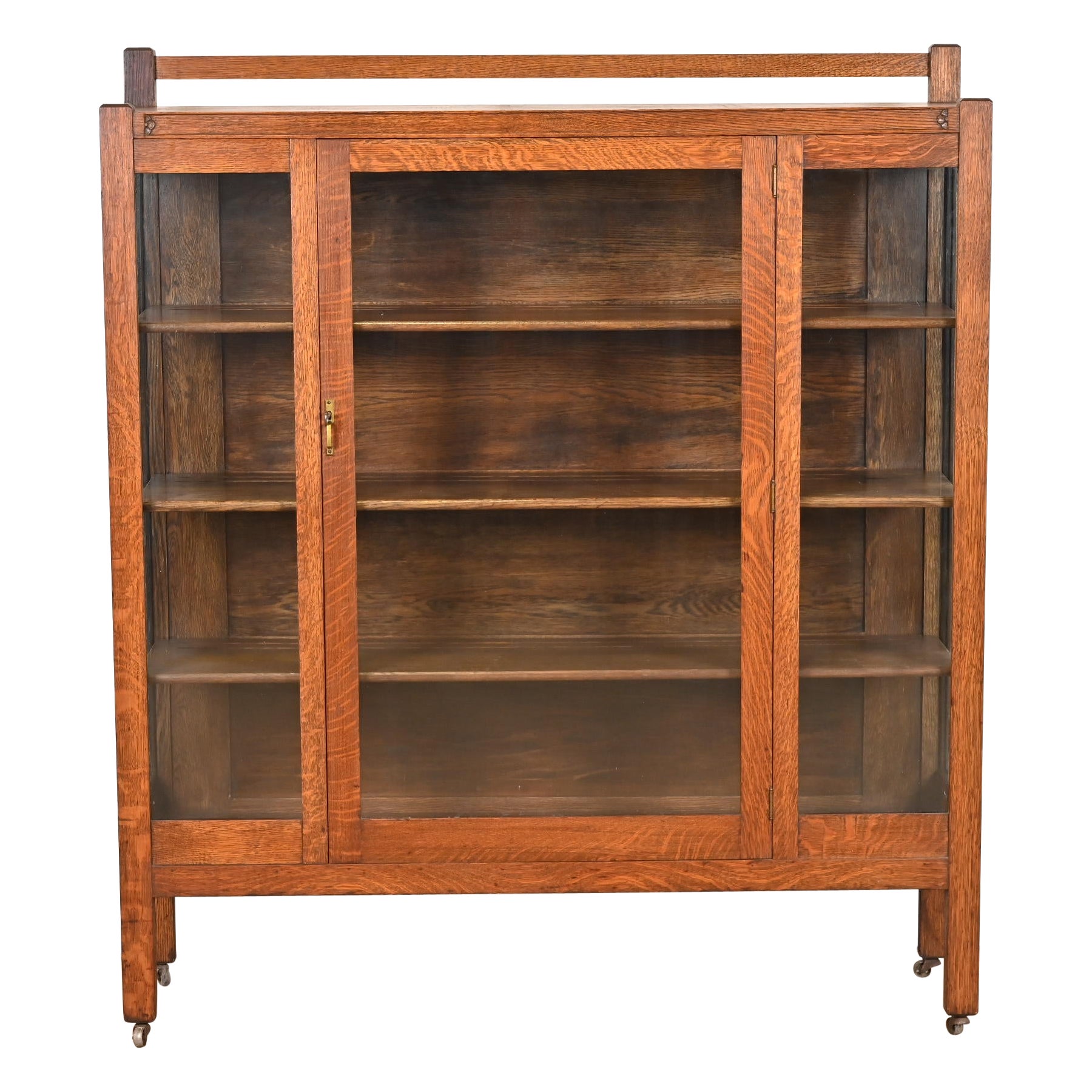 Antique Stickley Brothers Style Mission Oak Arts and Crafts Bookcase, Circa 1900 For Sale