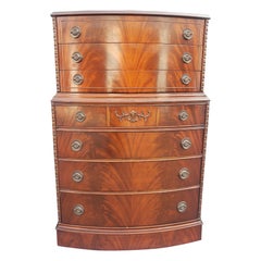 Early 20th C. American Empire BowFront Flame Mahogany Chest on Chest of Drawers