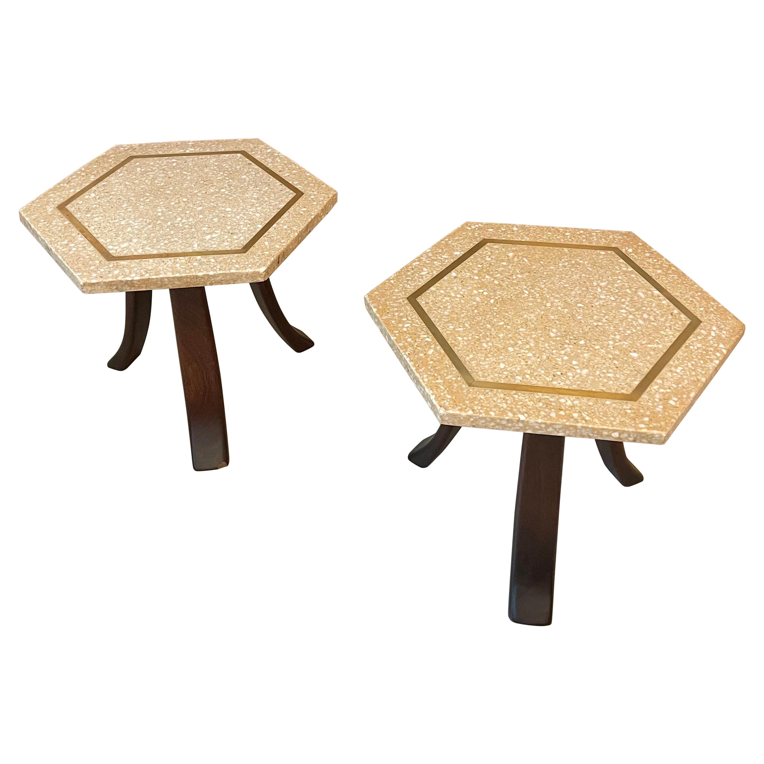Pair Of Harvey Probber Hexagonal Terrazzo Side Tables For Sale
