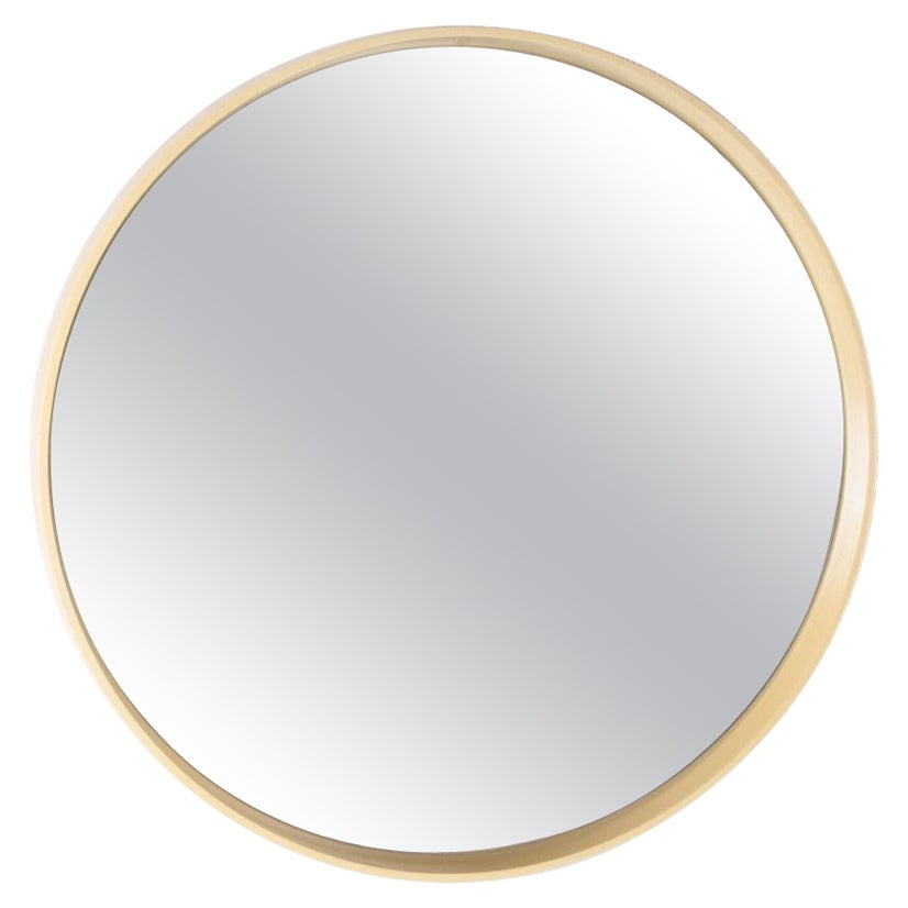 Big Round Creme Wall Mirror with Plastic Edge 1960