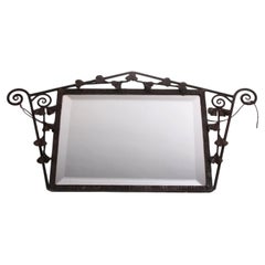 Iron Art Deco Mirror with Black Metal Flowers