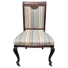 Antique Edwardian Mahogany Mother-Of-Pearl And Satinwood Inlaid Upholstered Side Chair 