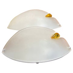 Vintage Two Italian Modern Wall Lights in Hand Crafted Satin Murano Glass by AV Mazzega