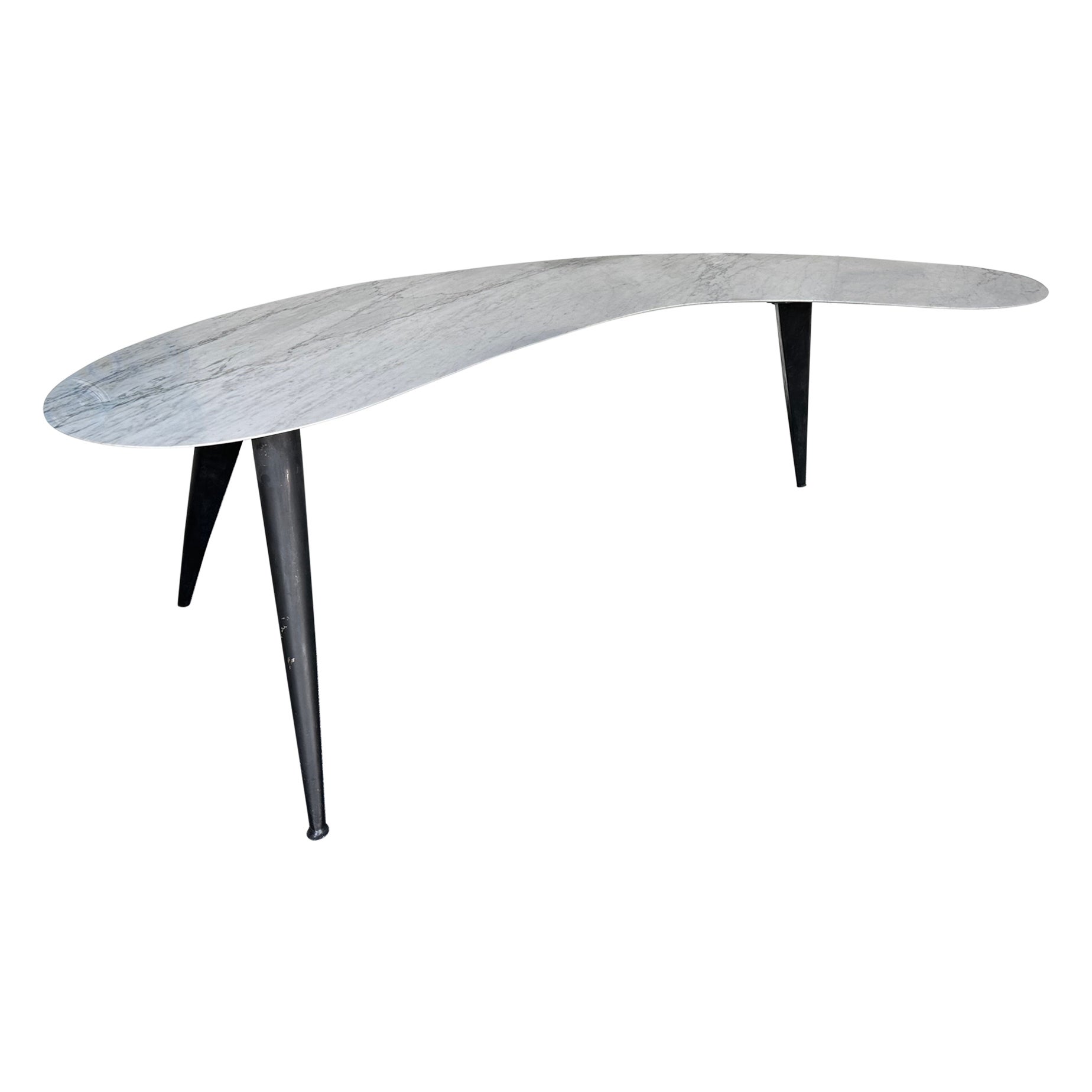 Mid-Century Boomerang Marble and Metal Compass Console Table. Italy, 1970s For Sale