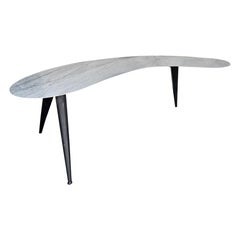 Retro Mid-Century Boomerang Marble and Metal Compass Console Table. Italy, 1970s