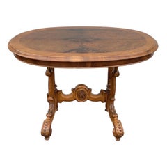 Antique French Carved Burl Walnut Oval Table