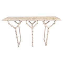 Contemporary Console Table Y White Lacquered Metal Brass and Marble. Italy