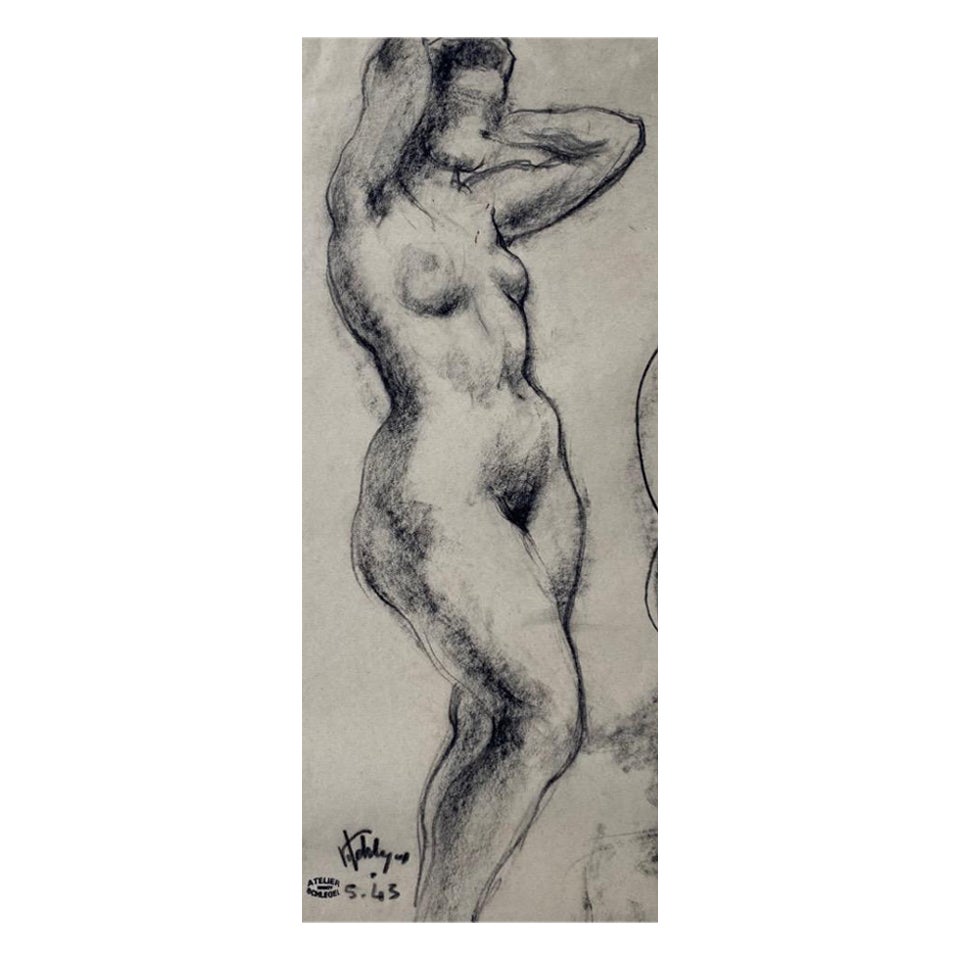 1940 Signed Nude charcoal from Paris 
