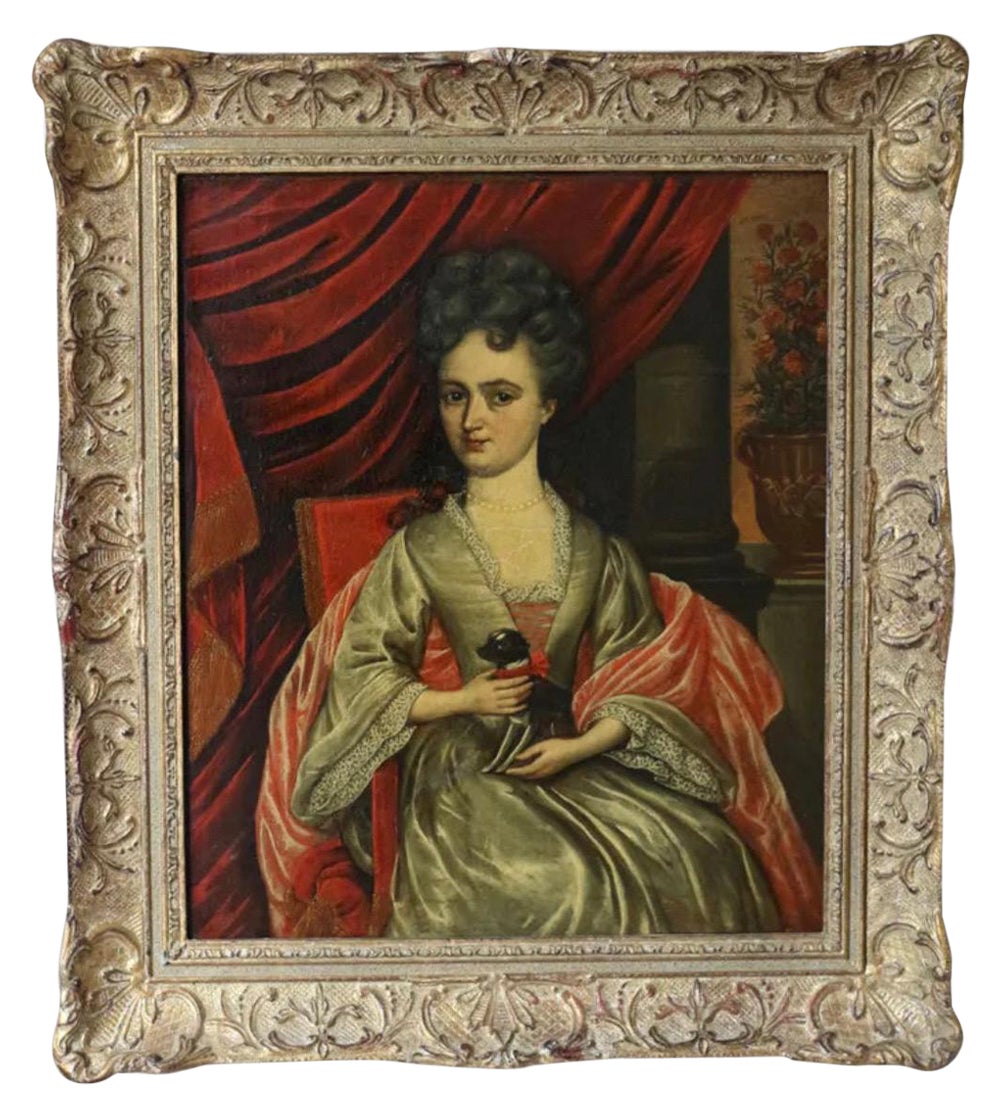 Pariser Realismus der 1800er Jahre/ naives Porträt von Madame de Graffigny im Angebot