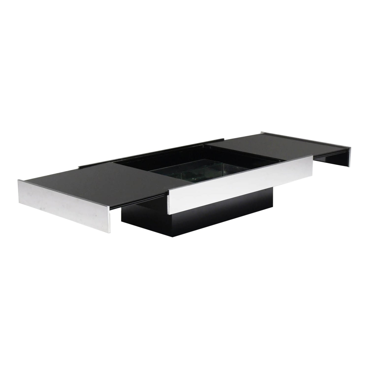 Mirrored extendable coffee table with hidden bar  by Willy Rizzo for Cidue Italy