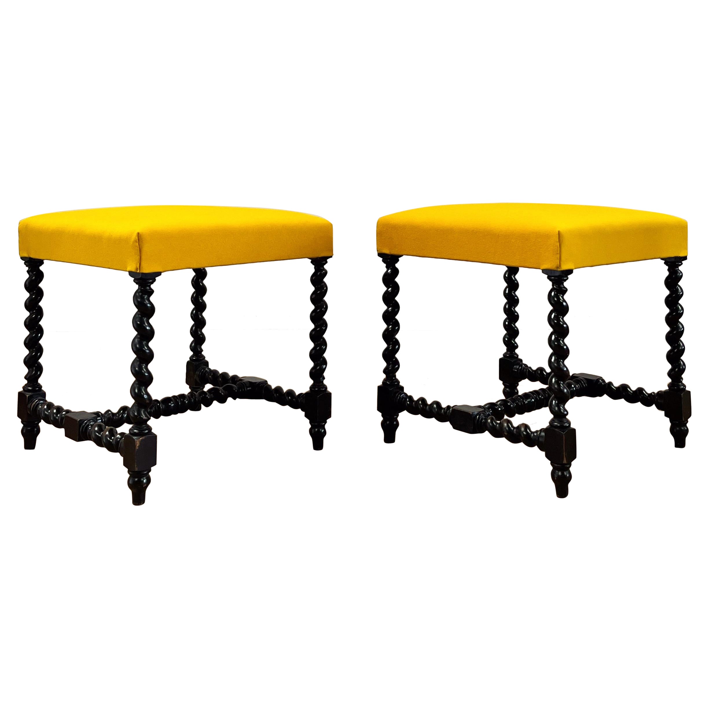 A Pair Of Nineteenth Century Ebonised Stools 