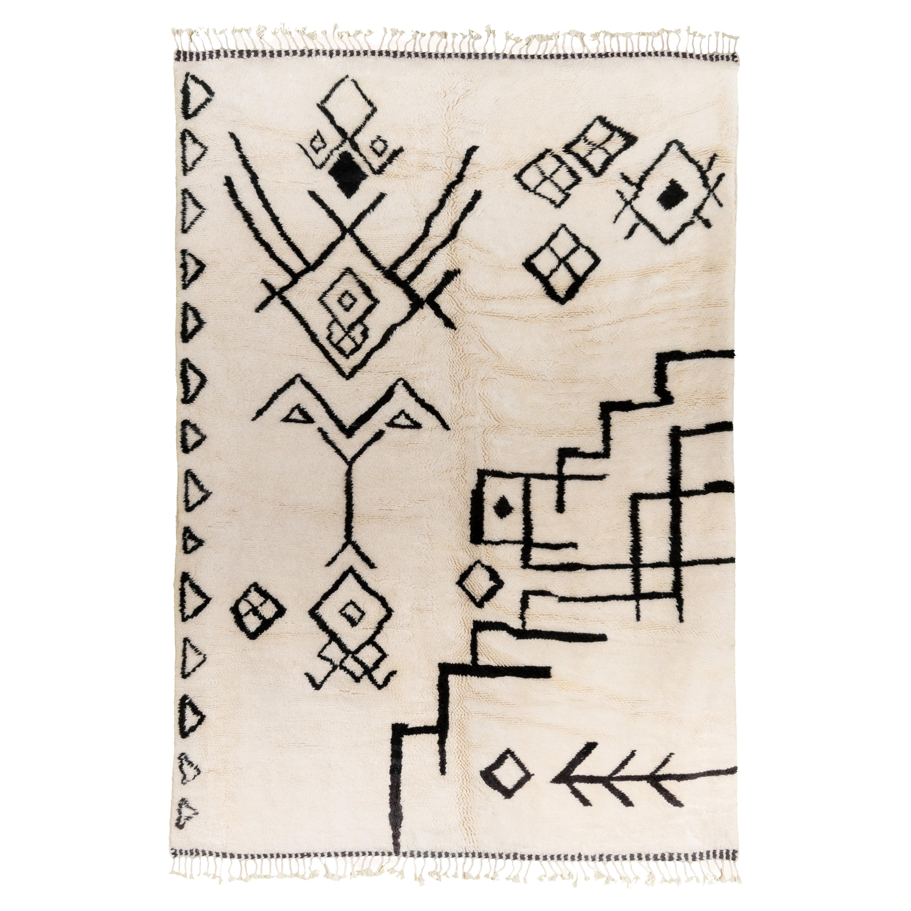  Handgefertigter marokkanischer Teppich - 100% Naturwolle  - Tribal-Stil im Angebot