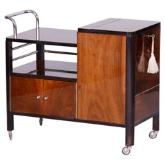 Restored ArtDeco Walnut Trolley by Thonet, Chrome-Plated Steel,  Czechia, 1930s