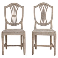 18th c. Pair of Swedish Gustavian Period Shield Back Chairs in Original Paint