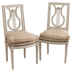 19th c. French Pair of Lyre Back Chairs in Original Paint