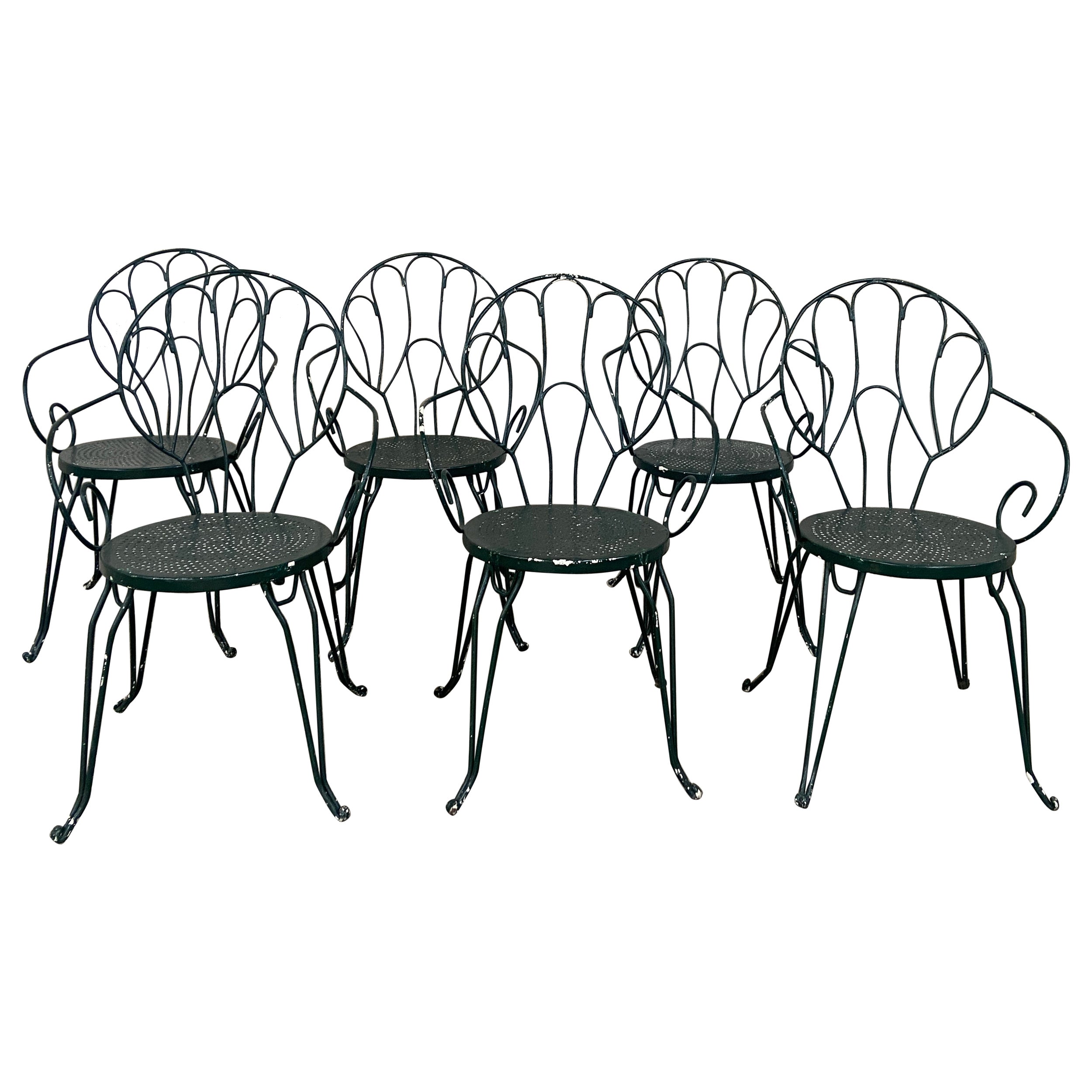 Mid-Century Modern Italian Set of Green Painted Iron Garden Chairs from 1960s For Sale