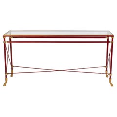 Élégante table console en fer peint en rouge et laiton d'Alberto Orlandi, Italie, 1970