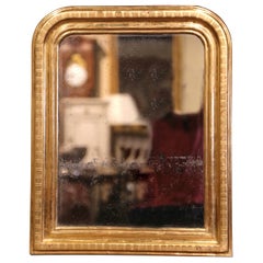 19th Century Louis Philippe Gilt Wood Wall Mirror with Engraved Stripe Decor
