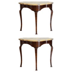 Pair Italian, Tuscany, Rococo Period Rosewood & Marble Top Consoles, circa 1740