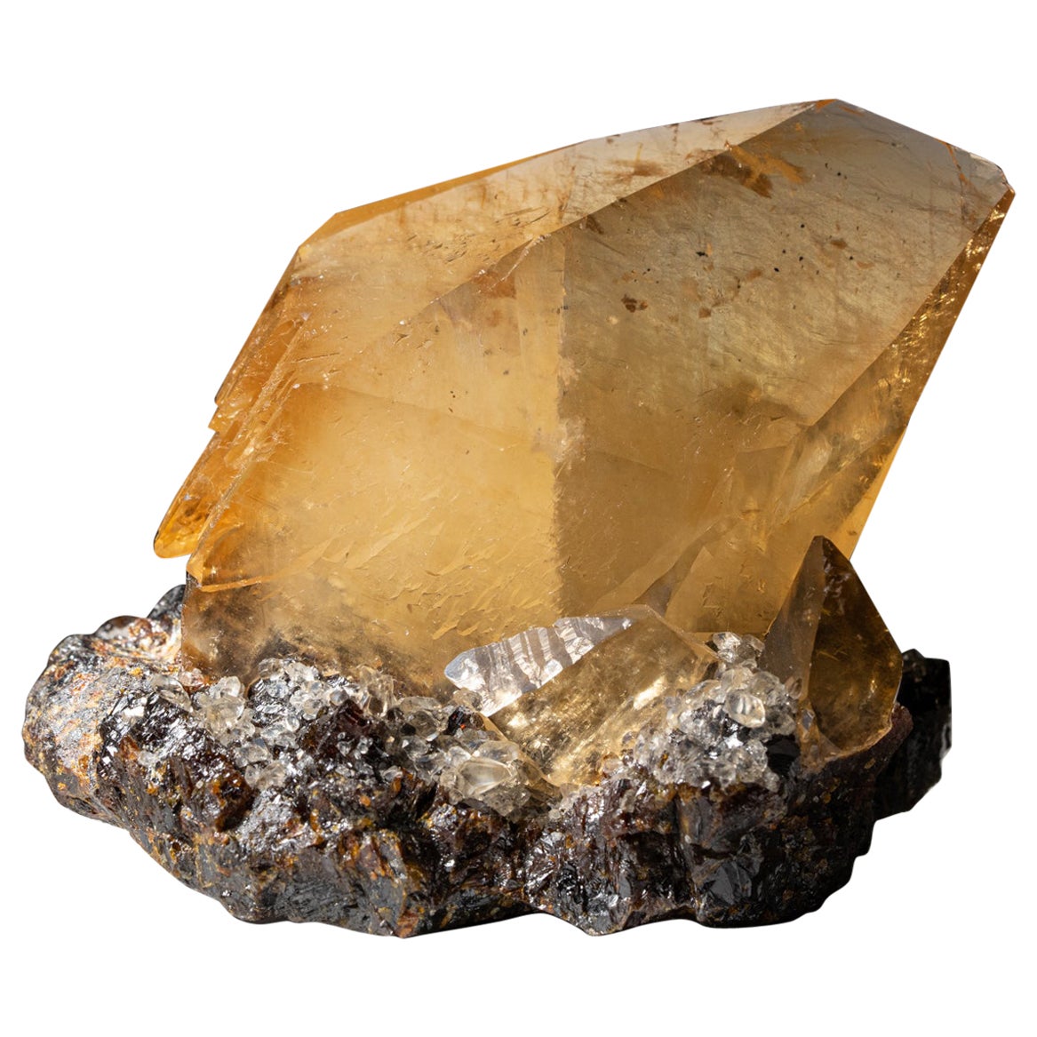 Cristal de calcite doré jumelé provenant de la mine Elmwoods, Tennessee (153.1 grammes)