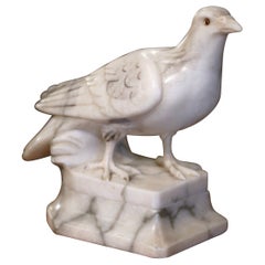 Antique 19th Century French Carved Marble Dove Sculpture with Glass Eyes Signed Torrini