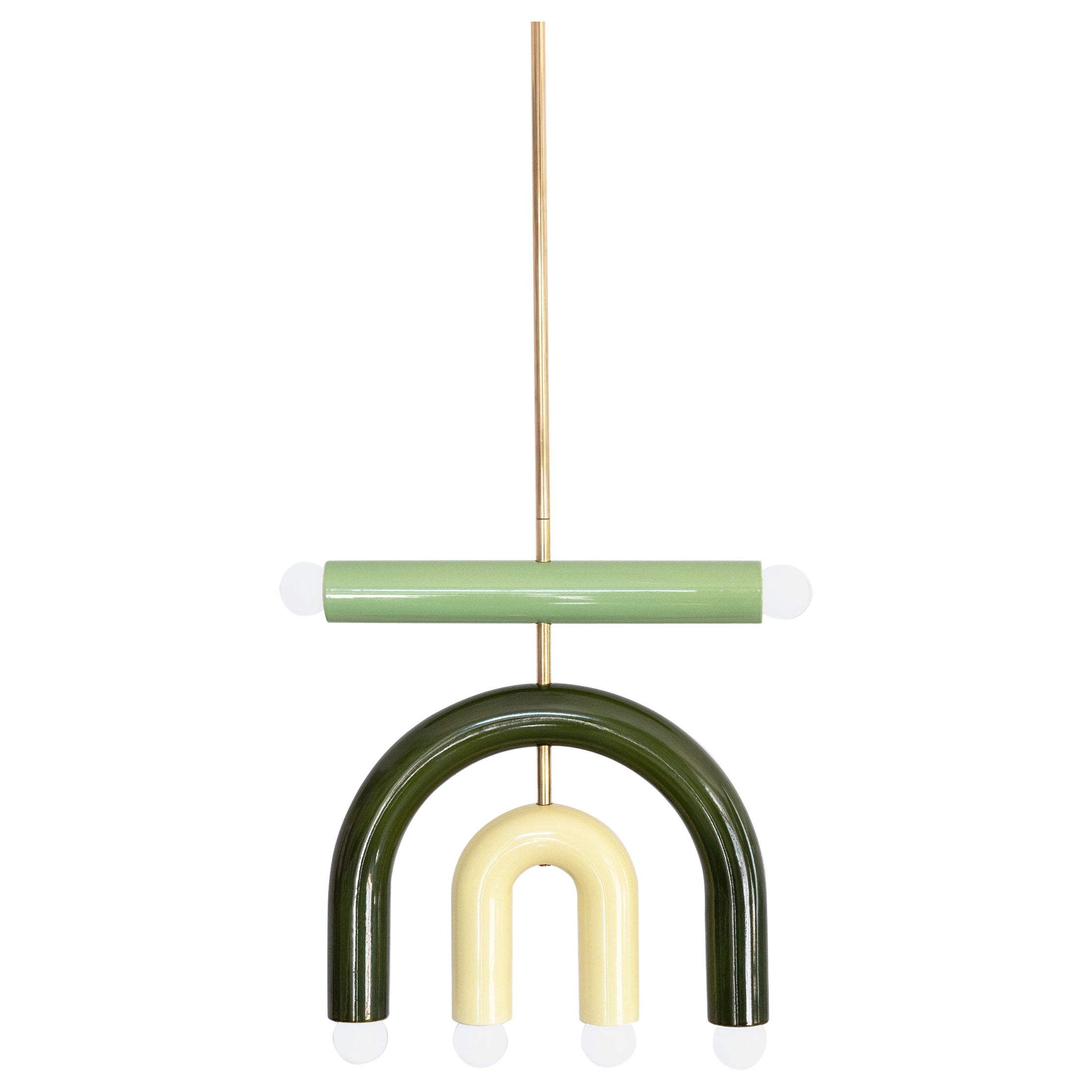 Ceramic Pendant Lamp 'TRN D1' by Pani Jurek, Brass Rod, Green & Yellow For Sale