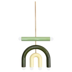 Lampe suspendue 'TRN D1' de Pani Jurek, tige en laiton, verte et jaune