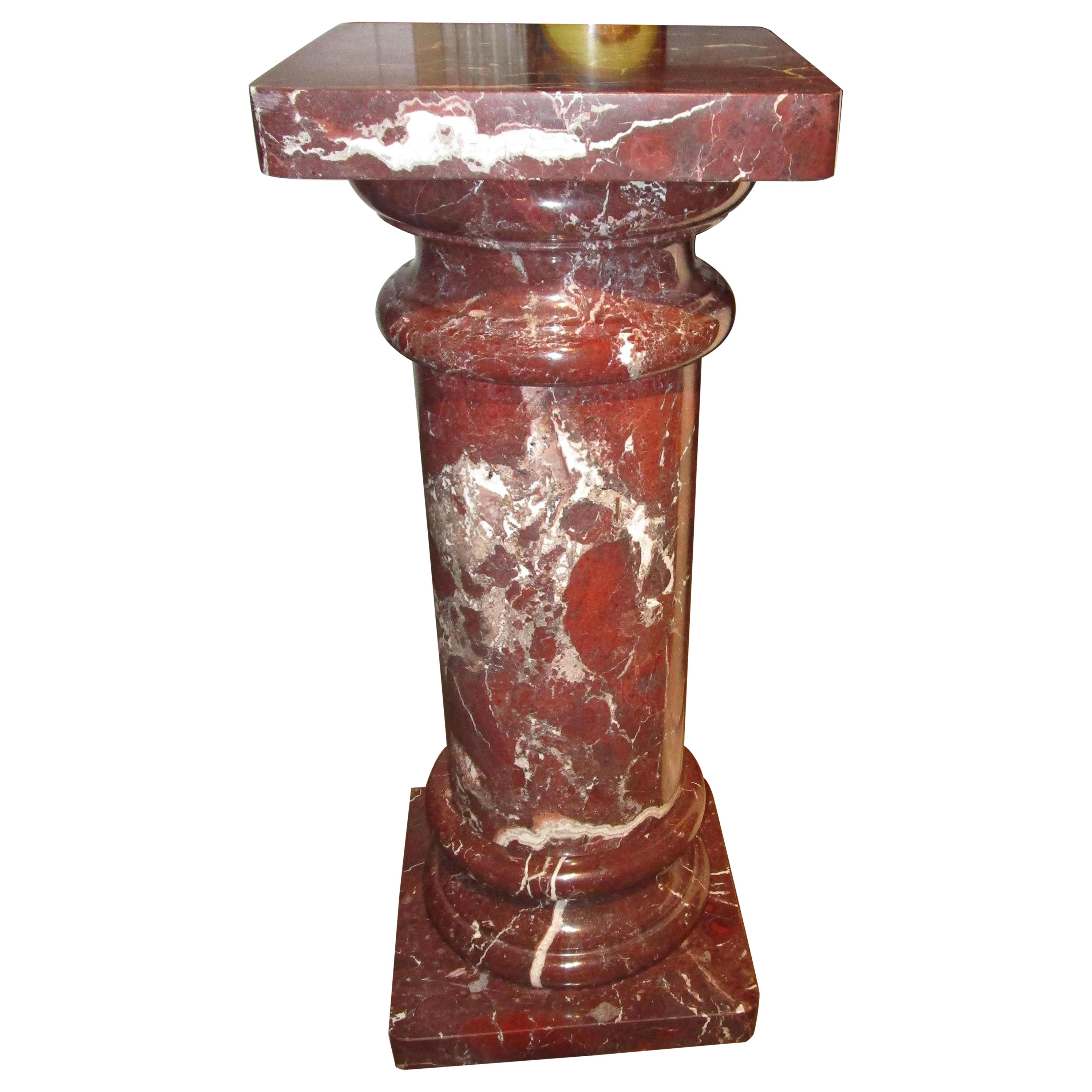 A fine thick 19th century Rouge marble pedestal . Beautiful quality For Sale