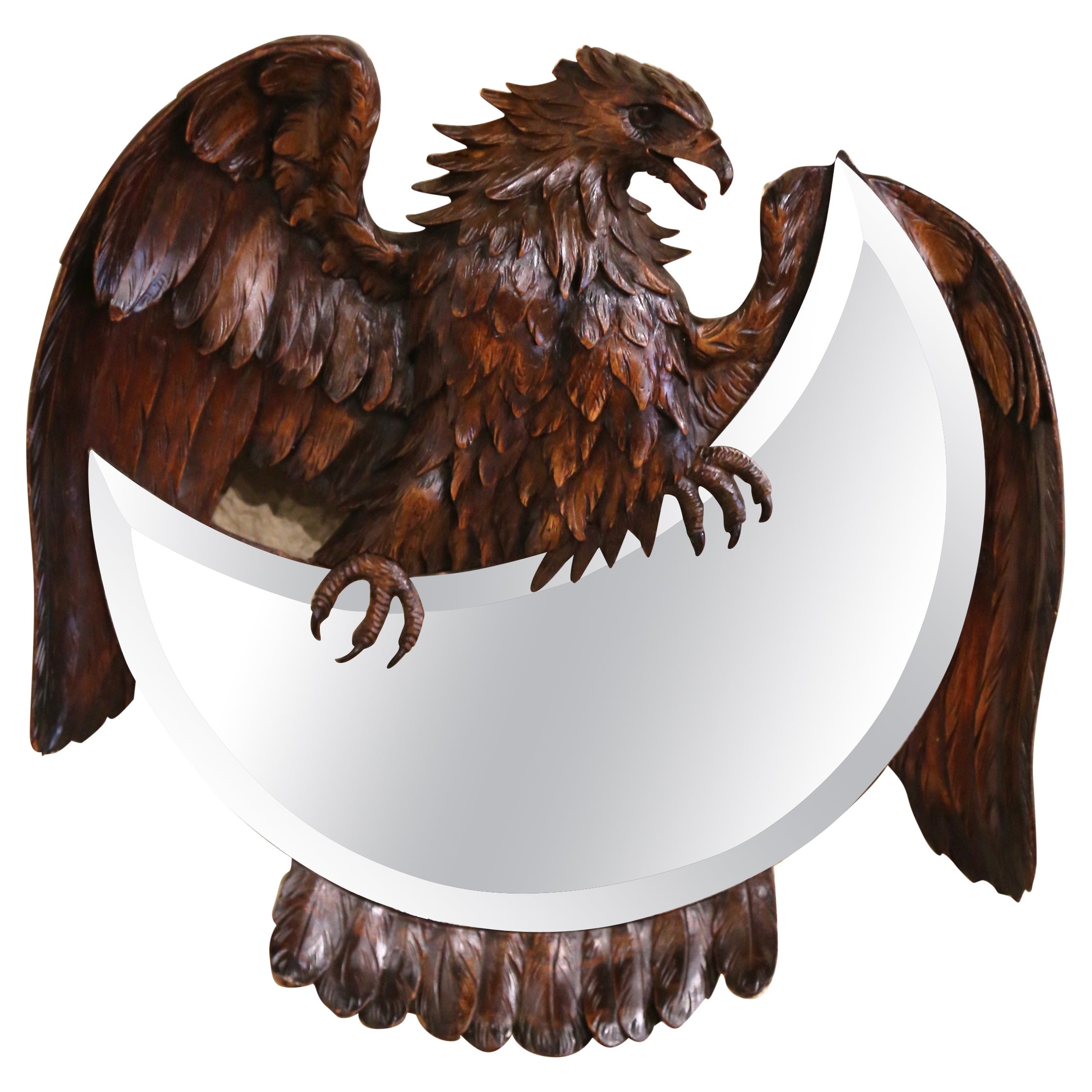 19th Century French Black Forest Carved Eagle Sculpture Wall Mirror For Sale