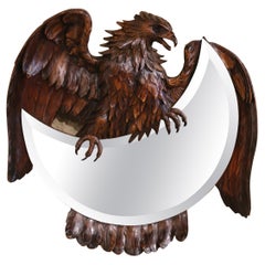 Vintage 19th Century French Black Forest Carved Eagle Sculpture Wall Mirror