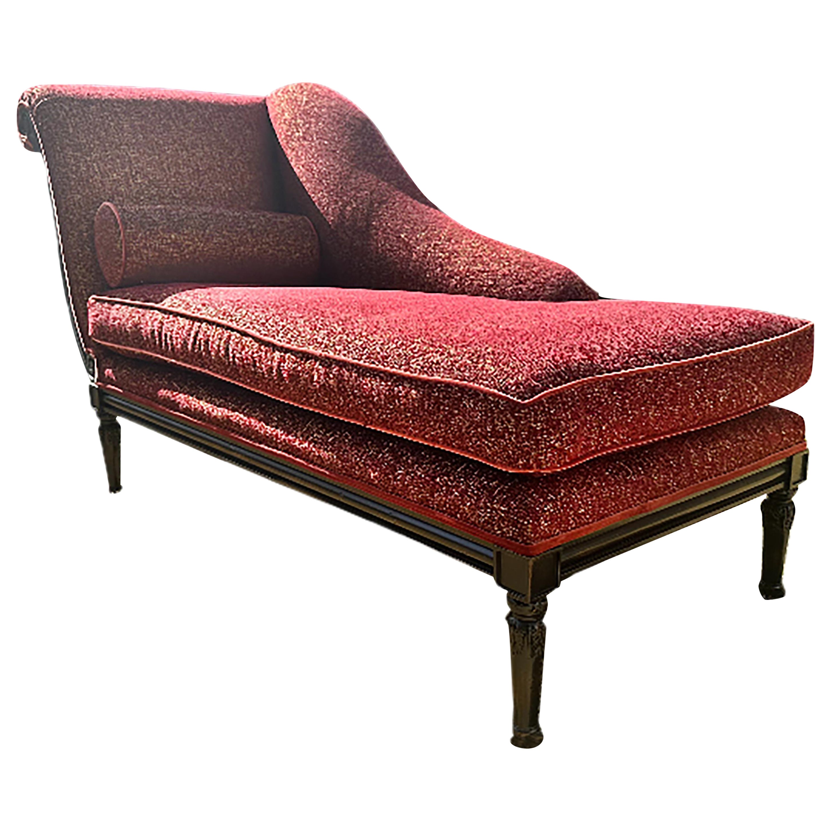 Antique Chaise Longue with Garment-colored Fabric Upholstery For Sale