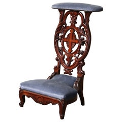 19th Century French Louis XV Carved Mahogany Prayer Bench with Velvet Upholstery