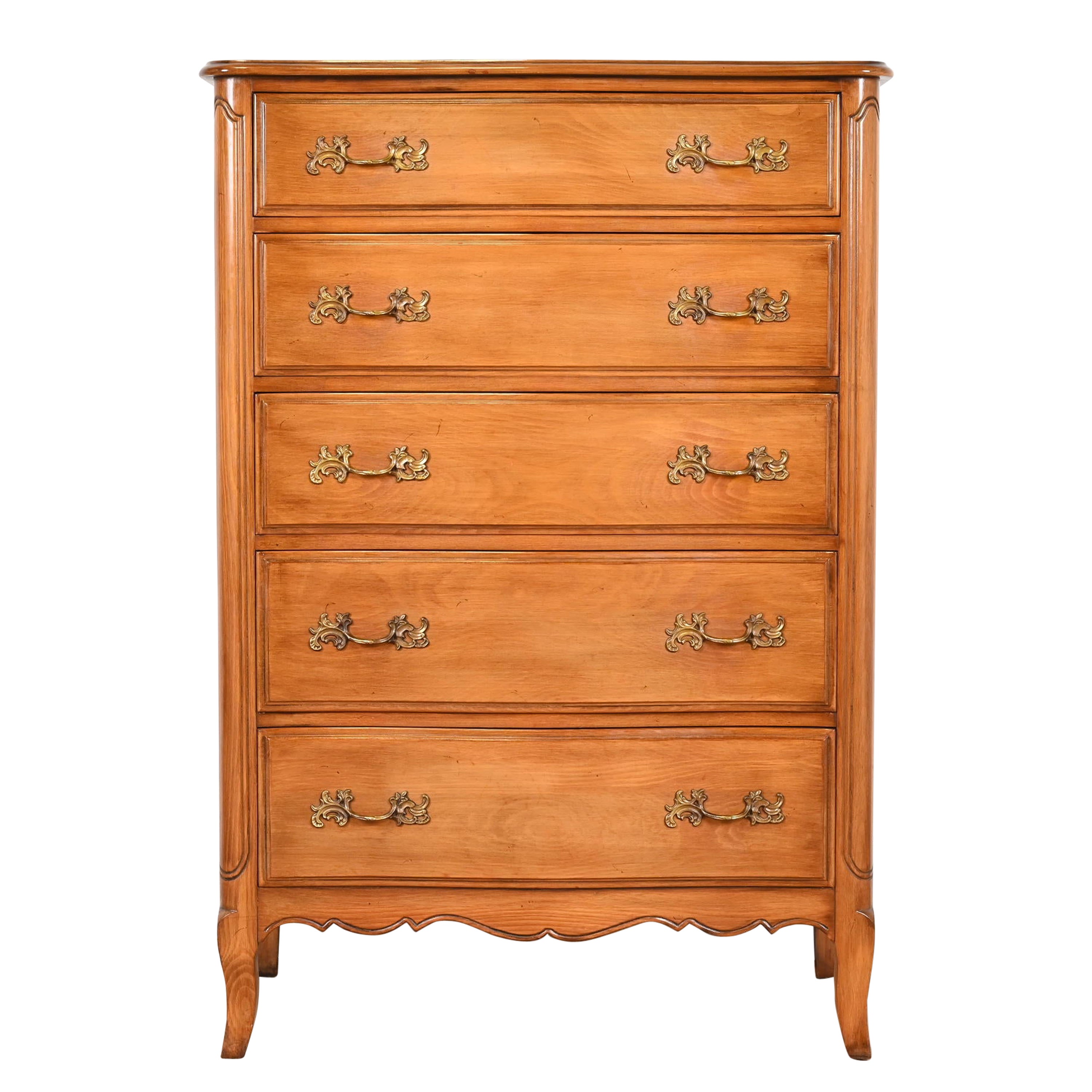 French Provincial Louis XV Highboy Dresser by Davis Cabinet Co., 1950s
